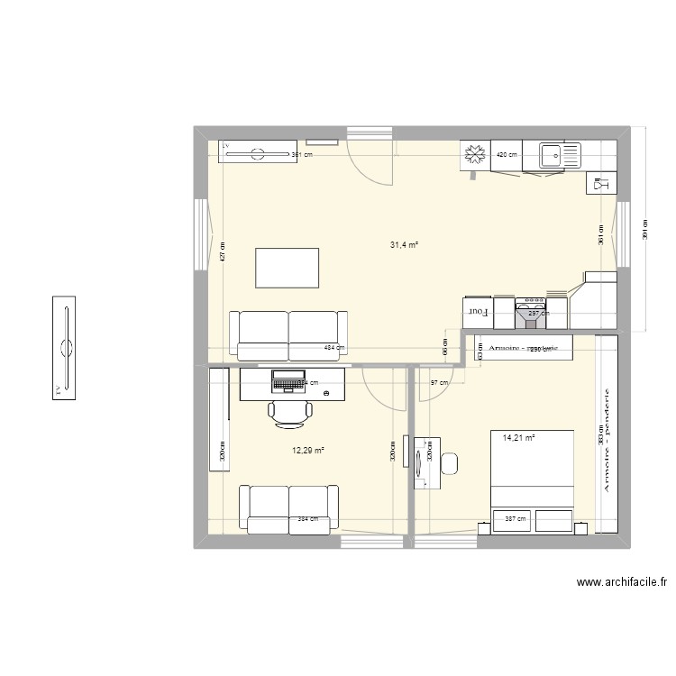 Villepreux. Plan de 3 pièces et 58 m2