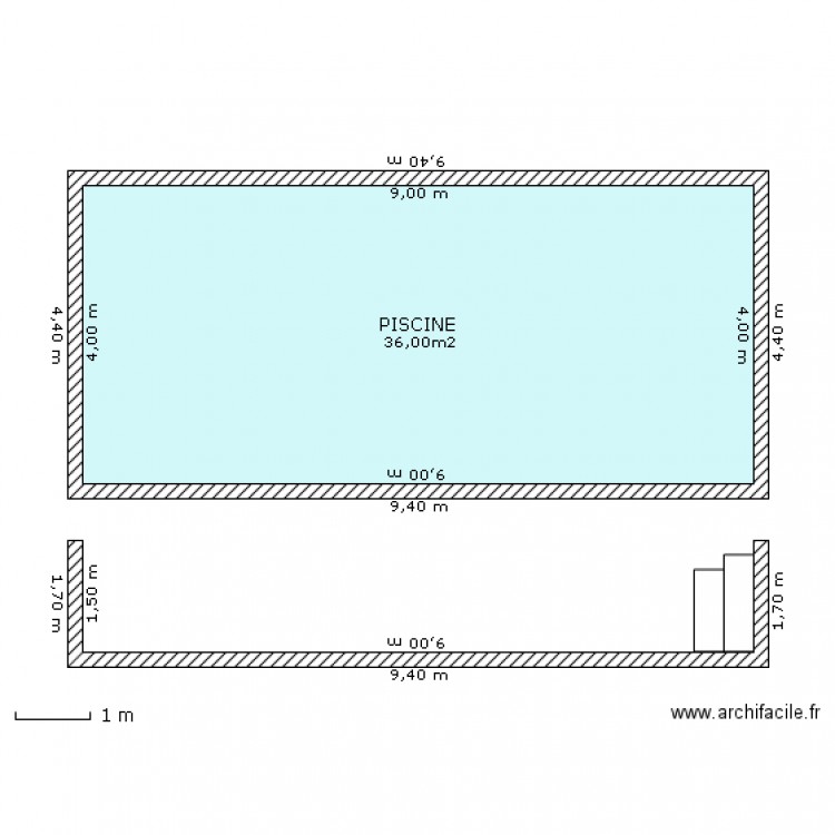 PISCINE COUPE AVEC MARCHE . Plan de 0 pièce et 0 m2