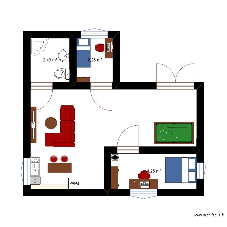 cASA FRANCES. Plan de 3 pièces et 9 m2