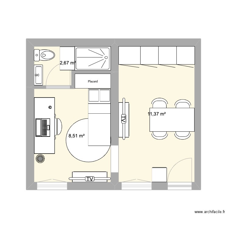 Plan précis Asnières Appartement. Plan de 3 pièces et 23 m2