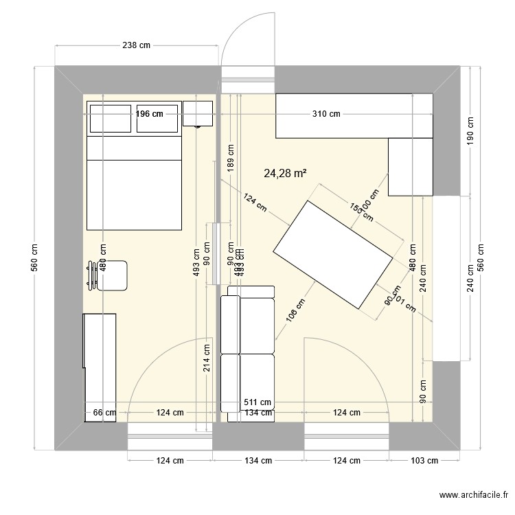 Cuisine. Plan de 1 pièce et 24 m2