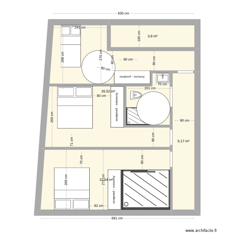 PLAN CHAMBRES JOFFRE 1ER PMR. Plan de 4 pièces et 52 m2