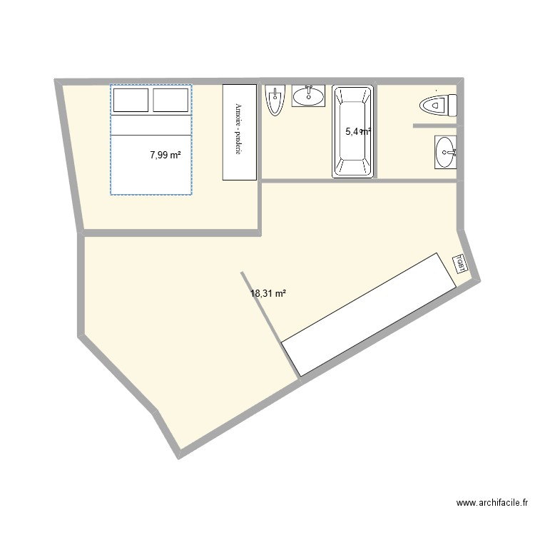 PDV704. Plan de 3 pièces et 32 m2