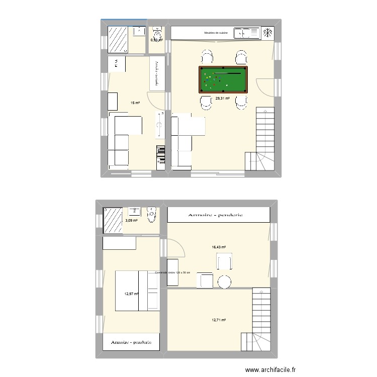 massane. Plan de 7 pièces et 90 m2