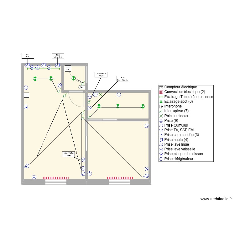 3 Square Vallois Prises. Plan de 4 pièces et 27 m2