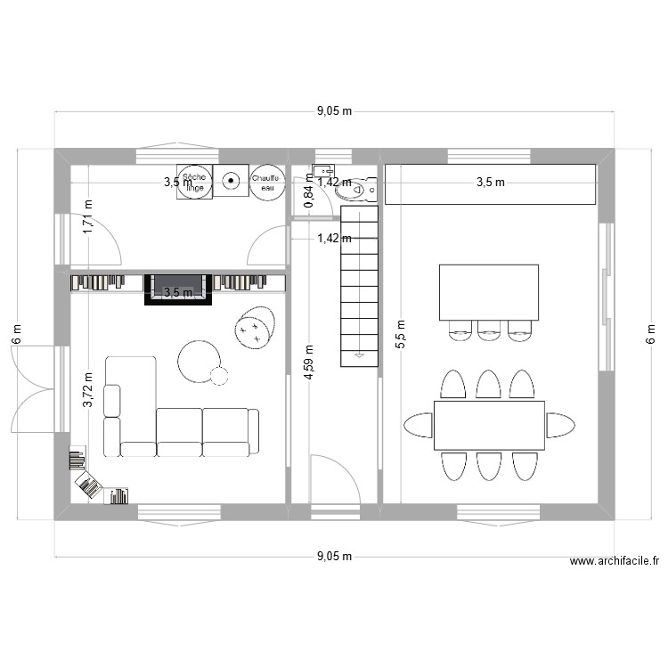 Maison. Plan de 5 pièces et 46 m2