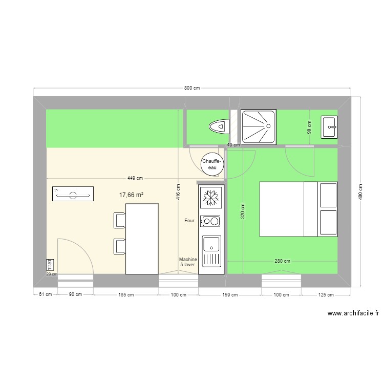 studio léon blum V3. Plan de 5 pièces et 30 m2