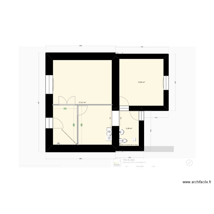 Base. Plan de 3 pièces et 58 m2