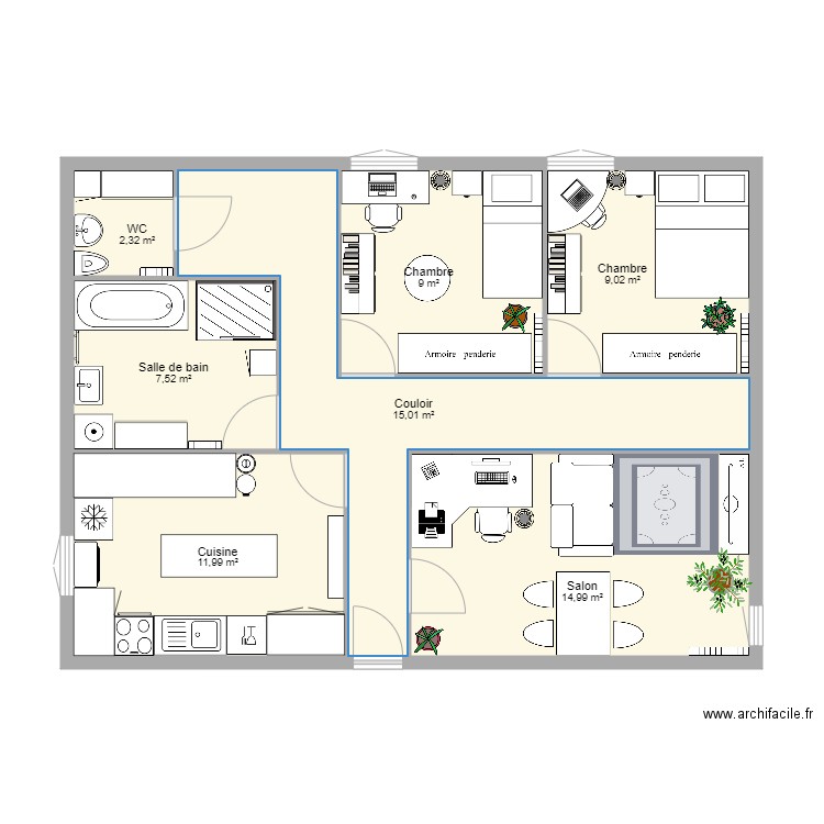 Appartement Soho 2. Plan de 7 pièces et 70 m2