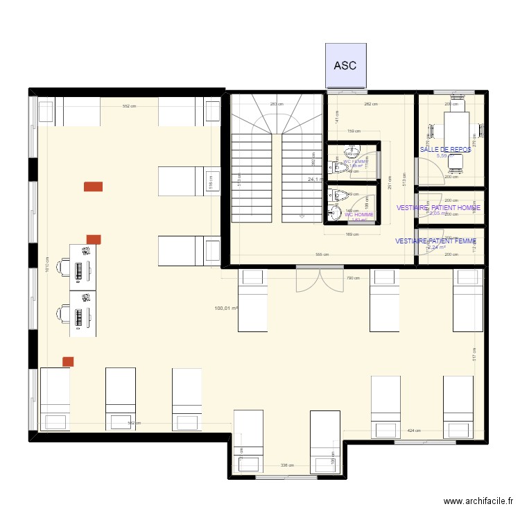 hd centre ETAGE. Plan de 7 pièces et 137 m2