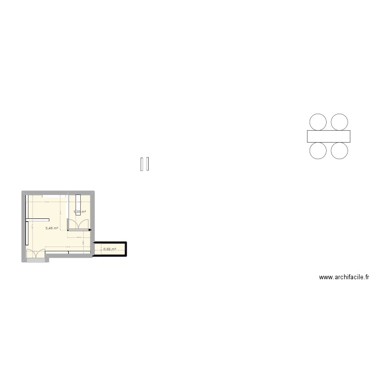 bar. Plan de 3 pièces et 8 m2