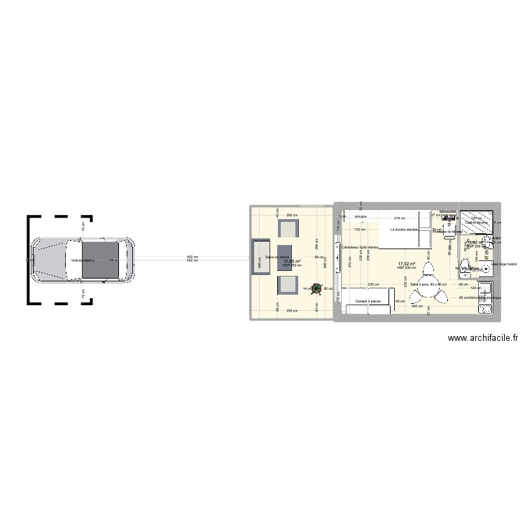 Projet-chambres. Plan de 3 pièces et 32 m2