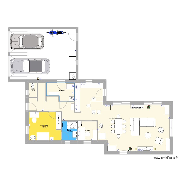 Salon granger. Plan de 6 pièces et 93 m2