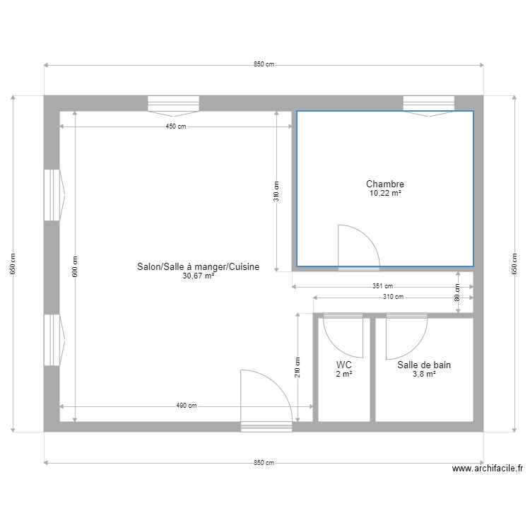 appartement - Plan 4 pièces 47 m2 dessiné par chevalcookies