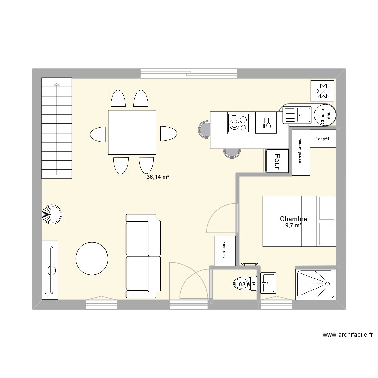 Maison3. Plan de 2 pièces et 46 m2