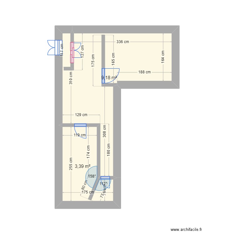 plan. Plan de 2 pièces et 13 m2