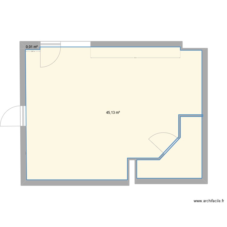 salle de repos simple. Plan de 2 pièces et 45 m2