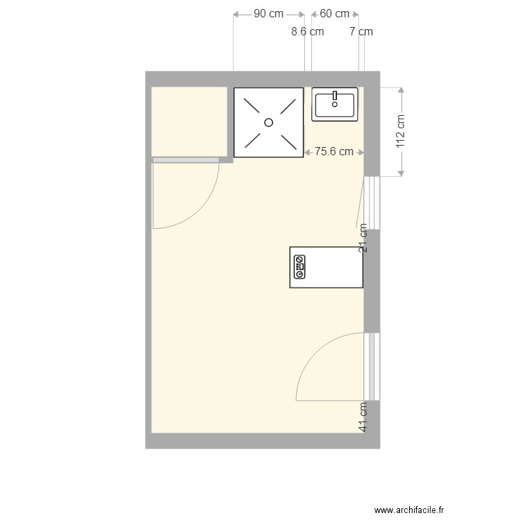 cellier Villevieux. Plan de 2 pièces et 12 m2