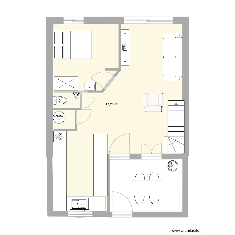 MAISON RDC modifiée 5. Plan de 1 pièce et 47 m2