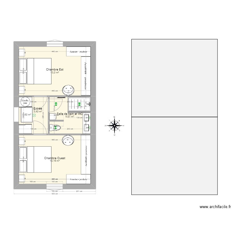 Extension façade Sud. Plan de 5 pièces et 37 m2