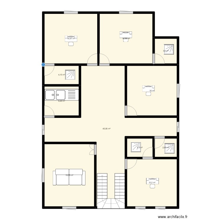 Badou. Plan de 11 pièces et 150 m2