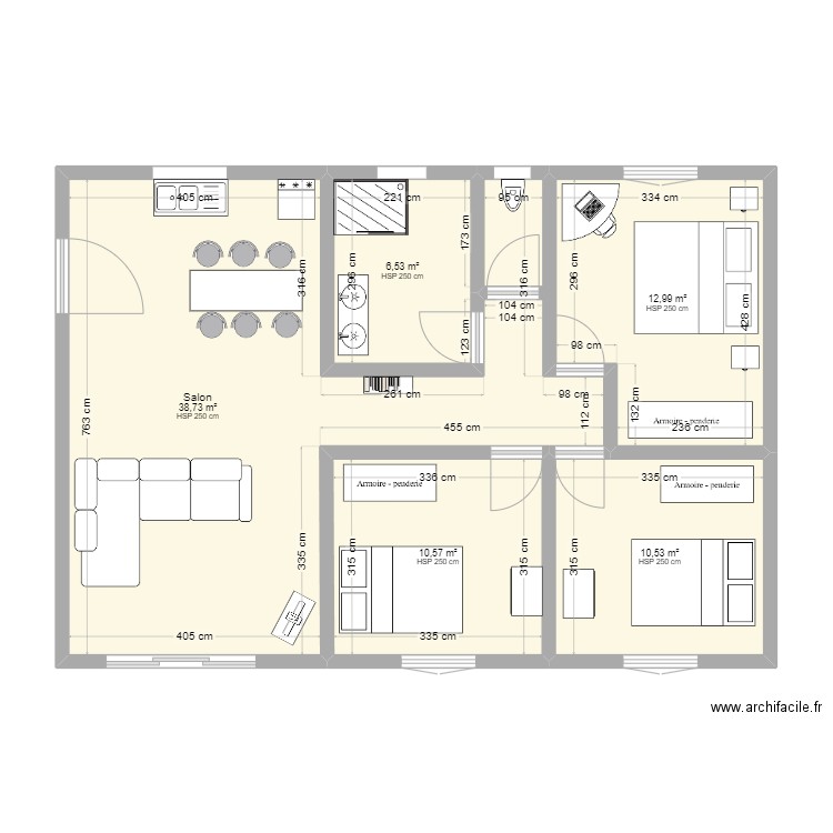 LECONARDEL. Plan de 5 pièces et 79 m2