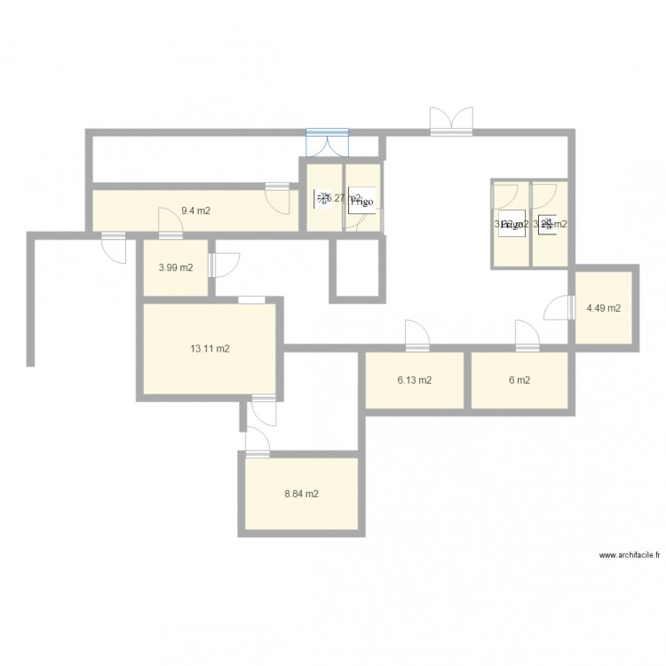 cuisine EGM. Plan de 10 pièces et 64 m2