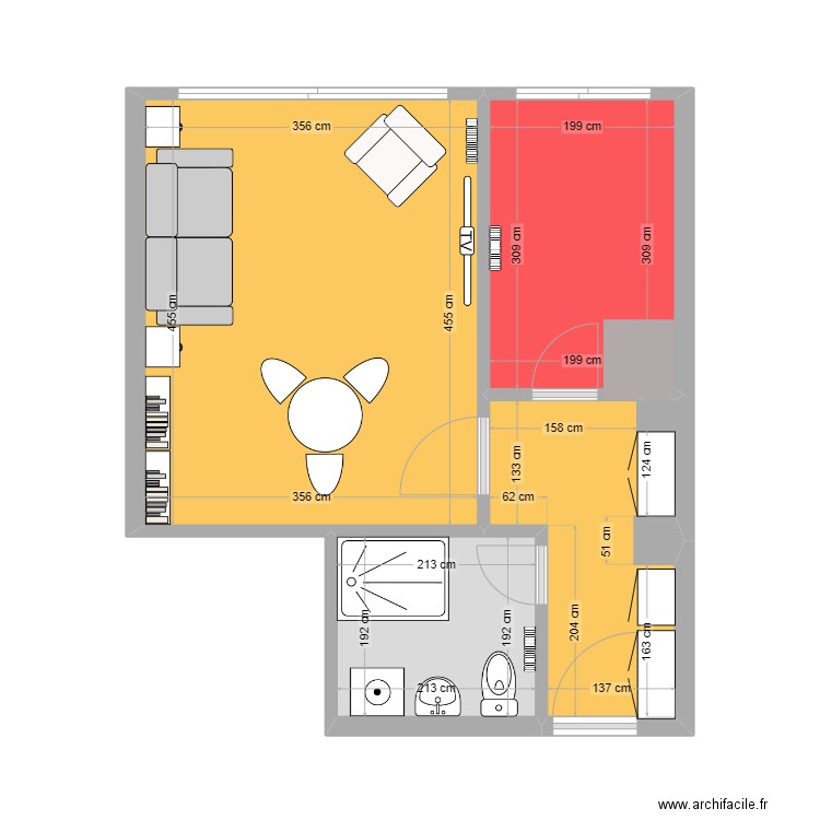 Plan studio existant. Plan de 4 pièces et 31 m2