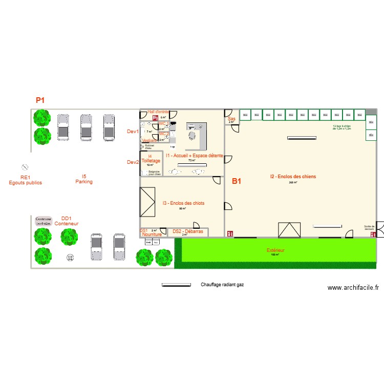 Dog's Factory - Bien être animal. Plan de 12 pièces et 660 m2