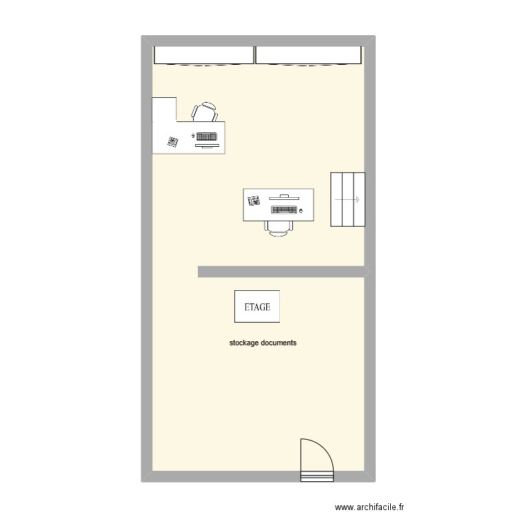 étage. Plan de 1 pièce et 54 m2