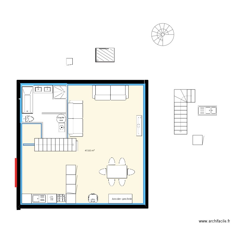 117v6yv. Plan de 1 pièce et 47 m2