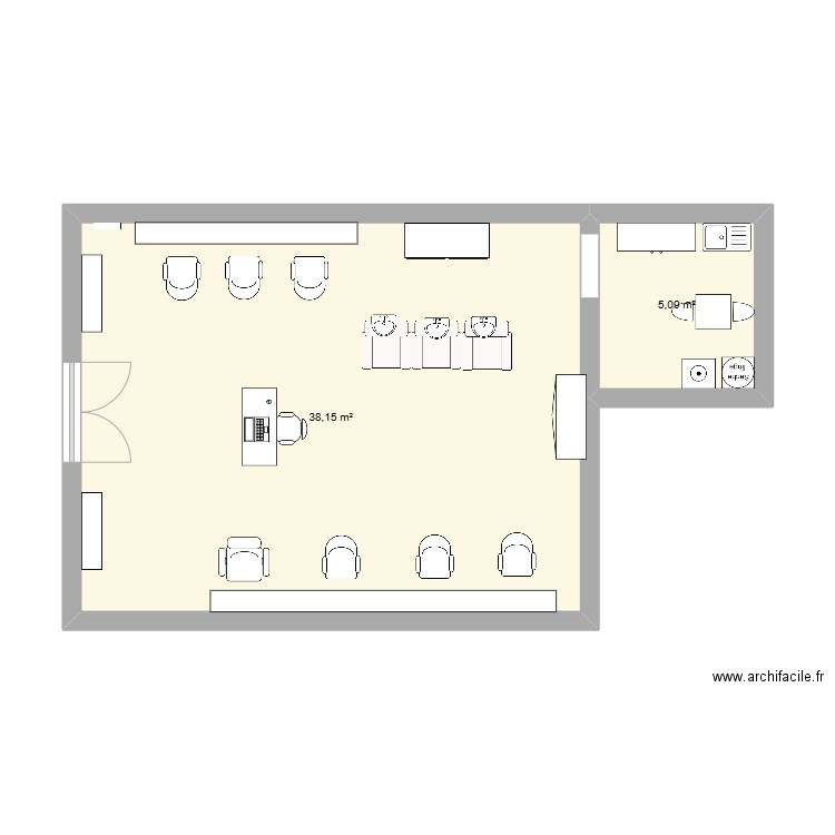 jean jaque. Plan de 2 pièces et 43 m2