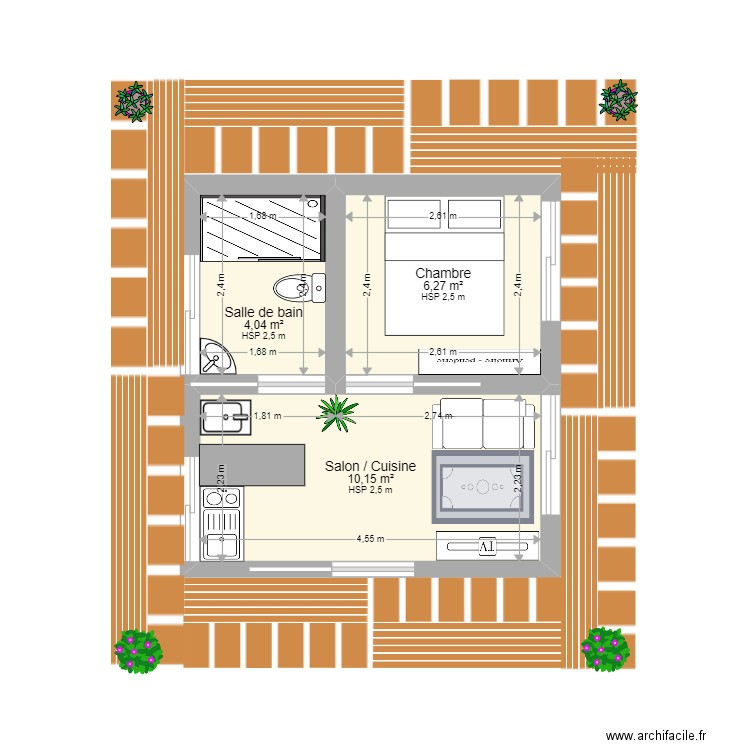 bungalow 20m2. Plan de 0 pièce et 0 m2