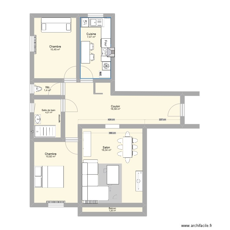 plan appartement. Plan de 8 pièces et 71 m2