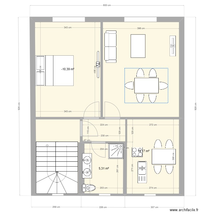 Etage 1. Plan de 3 pièces et 35 m2