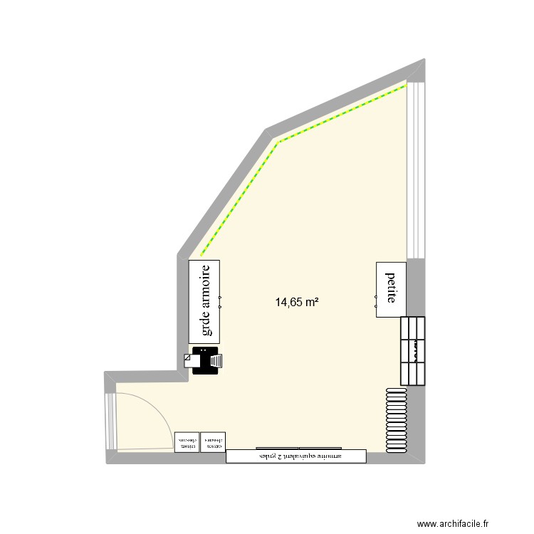 bureau Aurore Cécile. Plan de 1 pièce et 15 m2