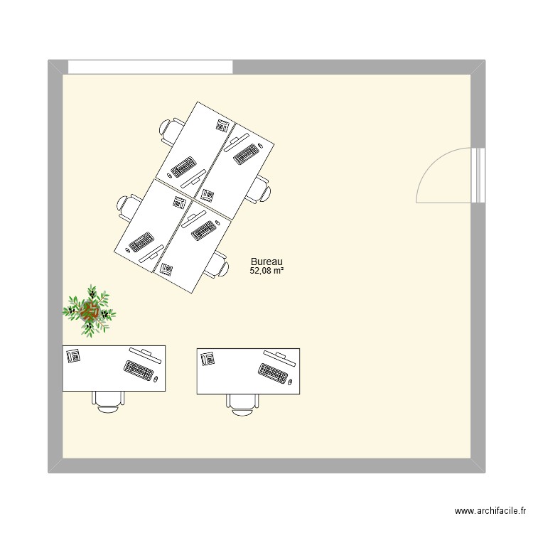 bureau. Plan de 1 pièce et 52 m2