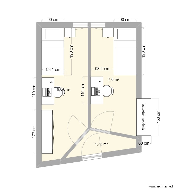 Arthur. Plan de 3 pièces et 18 m2