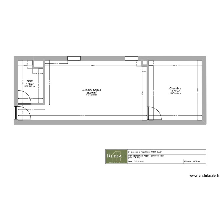 Plan agencement Appt 1 Bat B - CAEN. Plan de 5 pièces et 42 m2