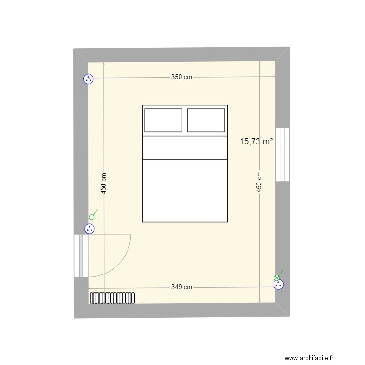 Plan de la chambre. Plan de 1 pièce et 16 m2