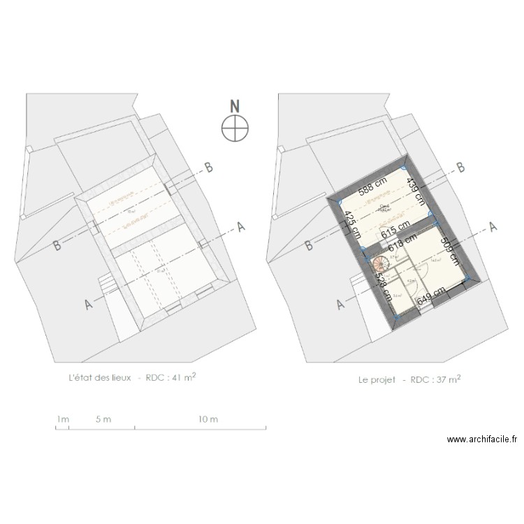 Pendillon. Plan de 2 pièces et 59 m2