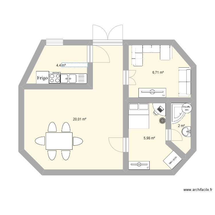 ROMY123. Plan de 5 pièces et 39 m2