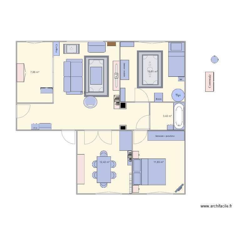 Appartement Delore global. Plan de 8 pièces et 77 m2