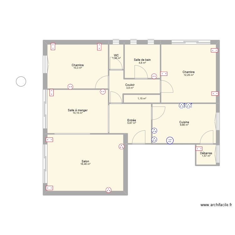 appart. Plan de 11 pièces et 77 m2