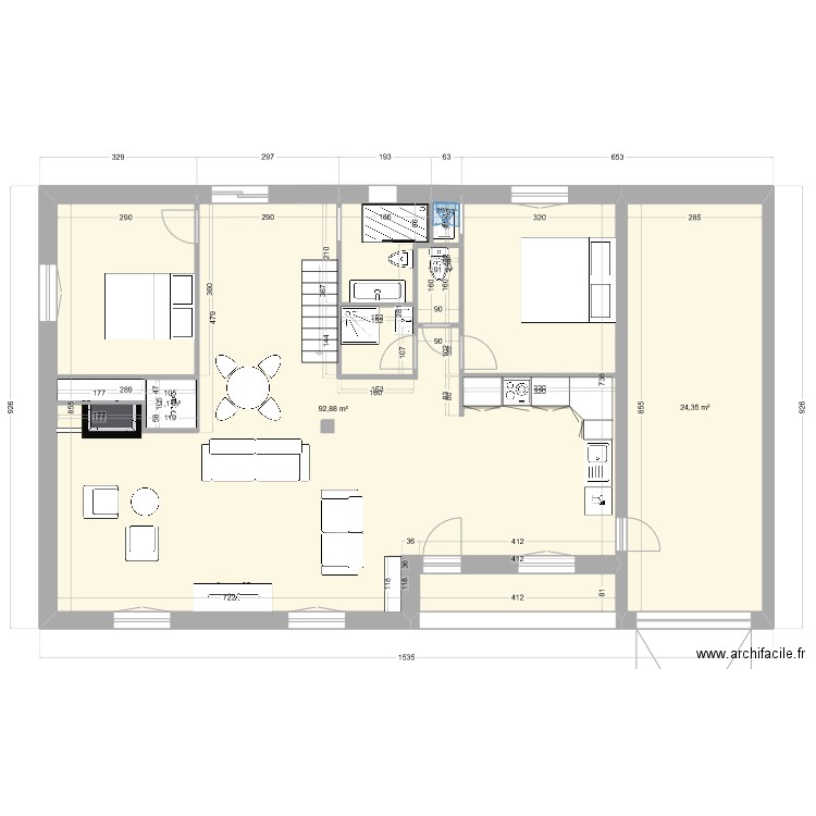 Maison 1ter. Plan de 4 pièces et 120 m2