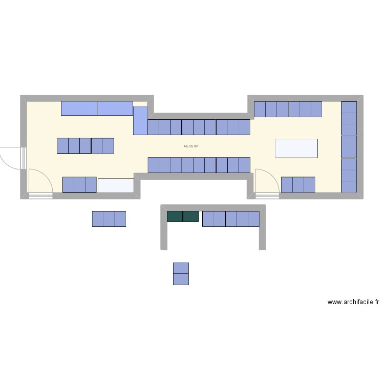 URG/UH. Plan de 1 pièce et 46 m2