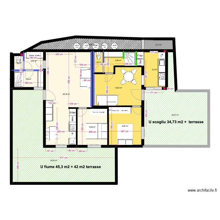 rdc gîtes luxe. Plan de 17 pièces et 162 m2