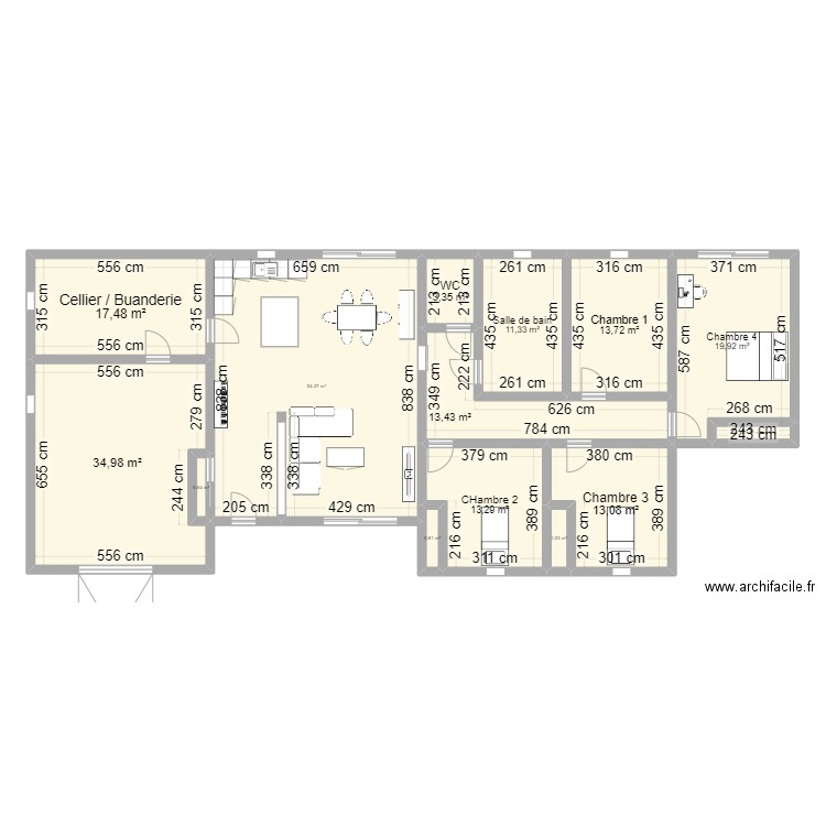 Maison. Plan de 14 pièces et 198 m2