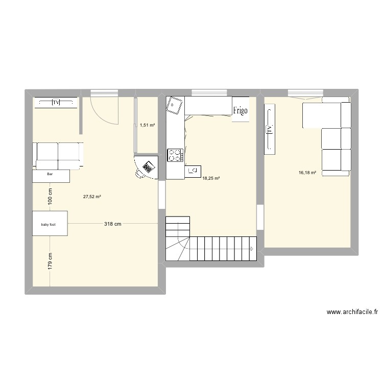 Charette projet. Plan de 4 pièces et 63 m2