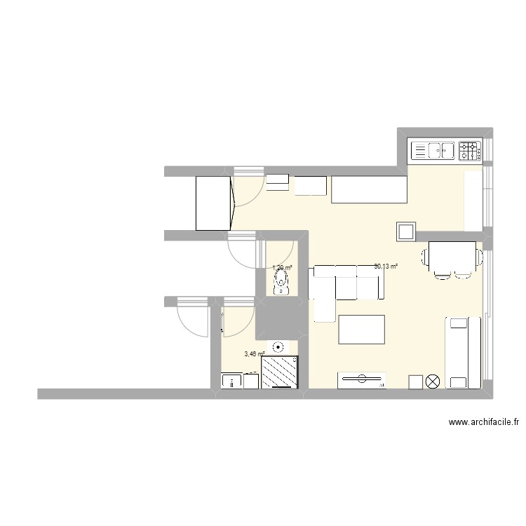 Appart Jean Jaurès_2. Plan de 4 pièces et 35 m2